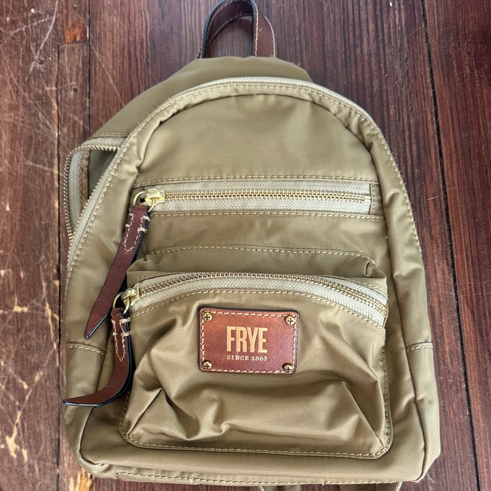 Frye Tan Backpack with Gold Zippers